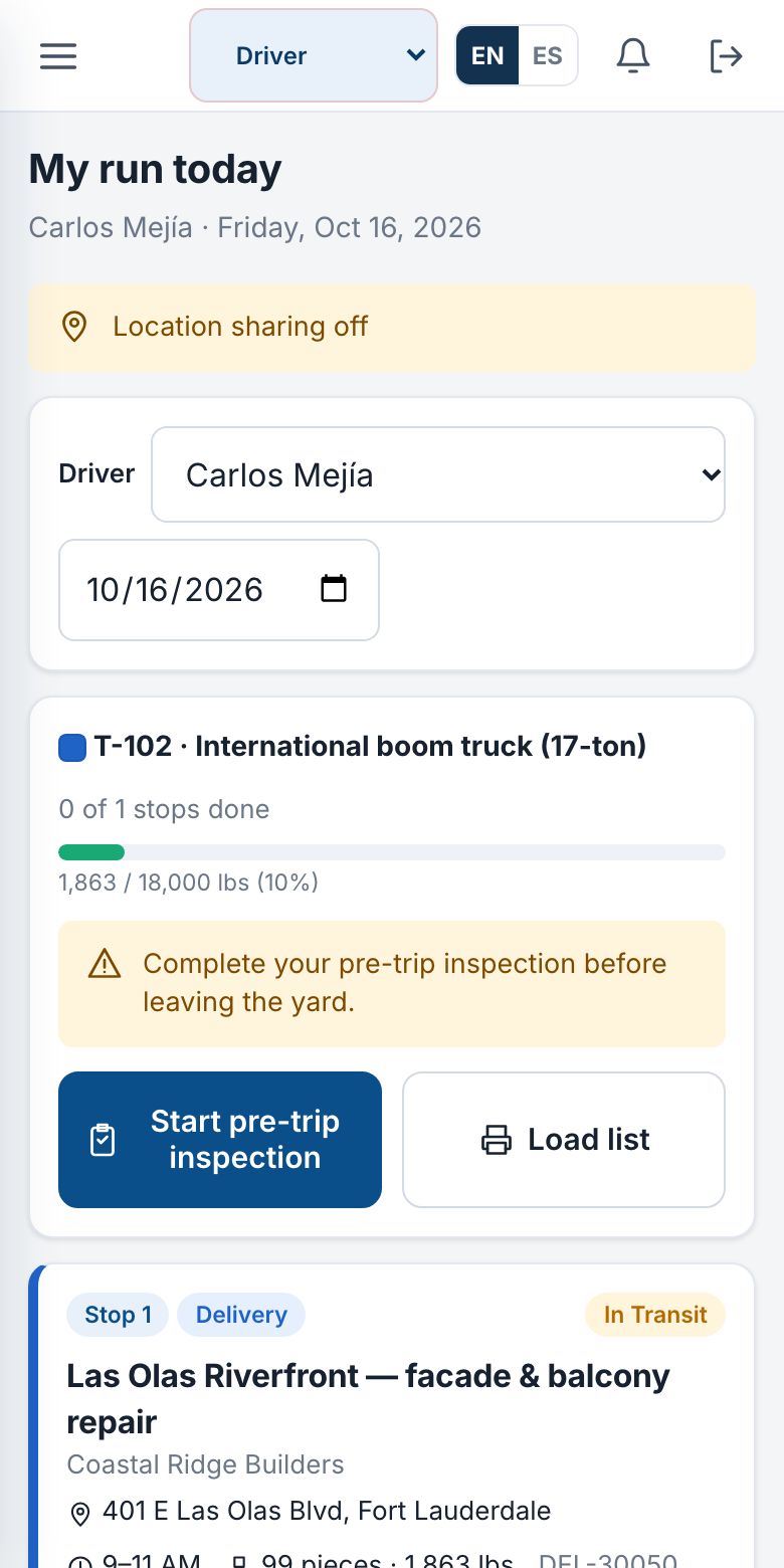 The driver app on a phone